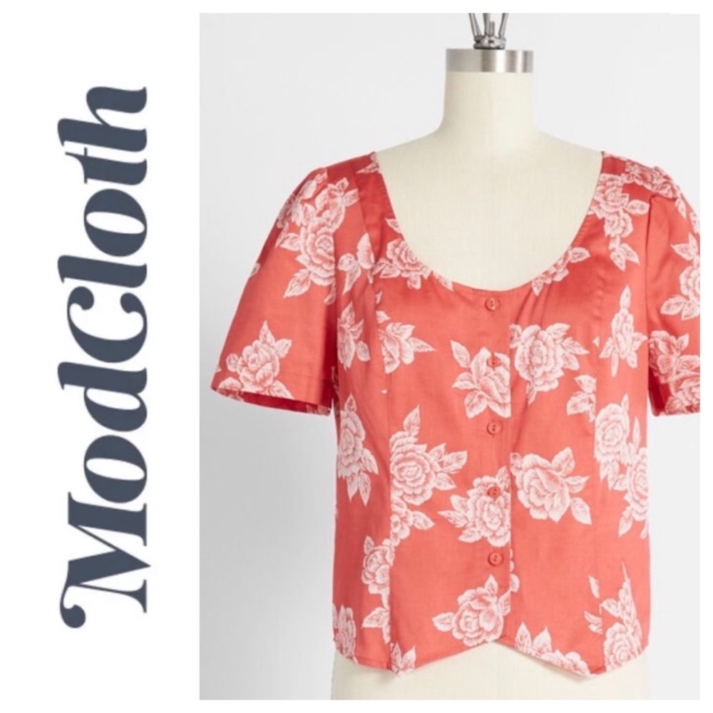 Coral floral blouse from Mod Cloth, size M